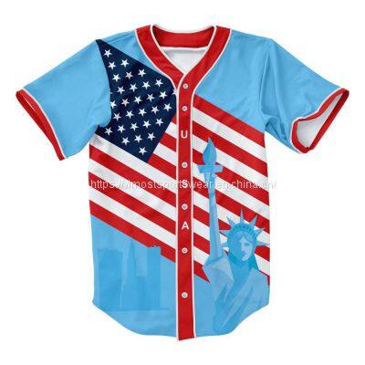 wholesale sublimated custom baseball jersey with blue and red colors