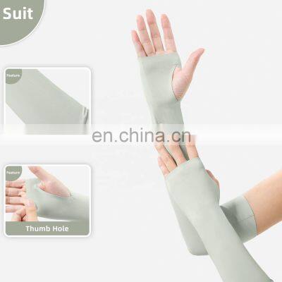 Unisex Cooling Fabric Sun Protection Custom Logo Cycling Arm Ice Sleeves With Thumb Hole photo-3
