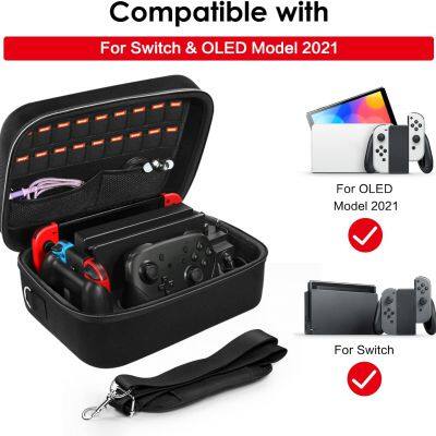 Carrying Storage Case for Nintendo Switch/For Switch OLED Model (2021),Portable Travel All Protective Hard Messenger Bag Soft Lining 18Games for Switch Console Pro Controller Accessories Black