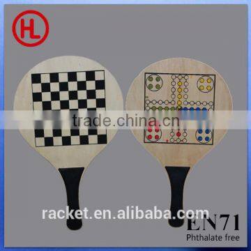 Promotional sports wooden beach paddle colorized beach racket with chess