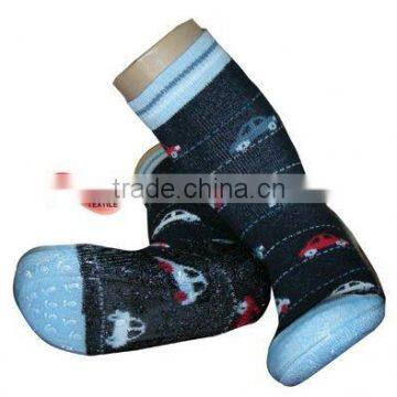 cars design silicon sole cotton slipper sock for children