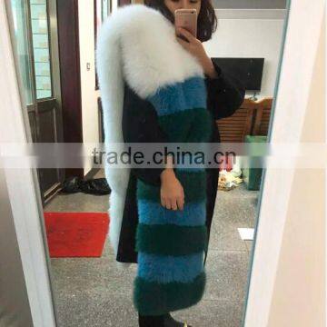 Women Luxury Genuine Fox Fur Patchwork Colorful Scarf For Winter Warm