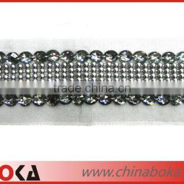 Latest design high quality rhinestones bridal lace trim