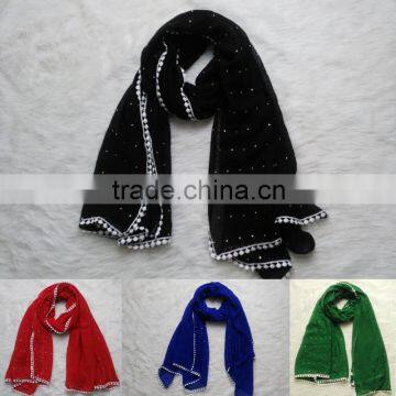 Wholesale Rhinestone All Over and Lace Brim Muslim Lady Scarf and Shawl 2016