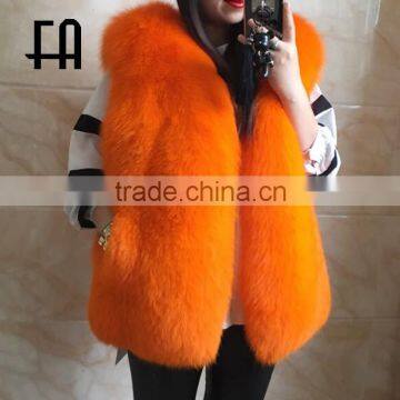 Factory direct fashion orange fur gilet /fox fur gilet