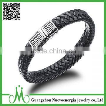 Custom High Fashion Exquisite Stainless Steel Clasp Mens Jewelry Leather Braided Bracelet