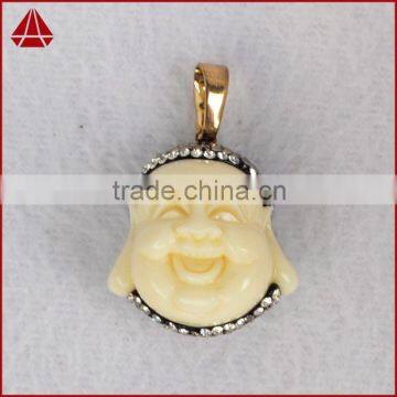 Nepal Style Imitation Ox Bone Buddha Pendants, Handmake Carved Buddha Pendant, Smile Buddha Head Bead photo-6