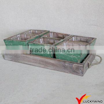 Rope Handle Farm Square Flower Planter Pots Wooden Tray