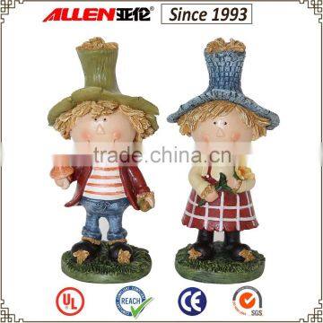 7.5 inch two resin standing cute boy&girl figurins for Thanksgiving ornaments