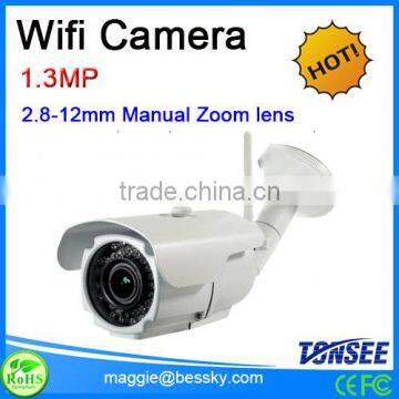 Wireless IP camera for outdoor with 2.8-12mm Manual Zoom lens, cctv camera bullet