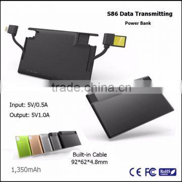 Convenient USB Micro Built in 2 Data Cable Power Bank 1350mah Emergency Charger Supplier's Choice photo-2