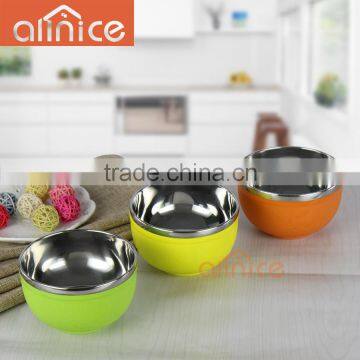 ALLNICE Brand korea style colorful flat bottom stainless steel round rice bowl