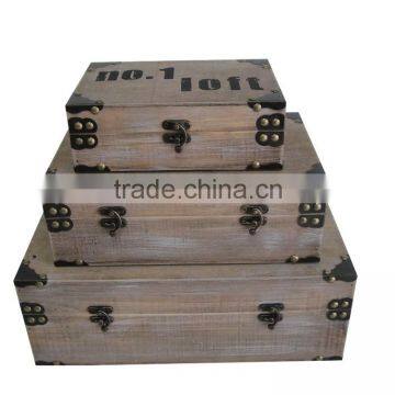 Antique set of 3 small solid wooden storage box