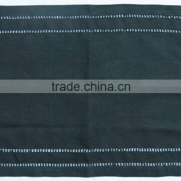 Double hemstitch black linen placemat