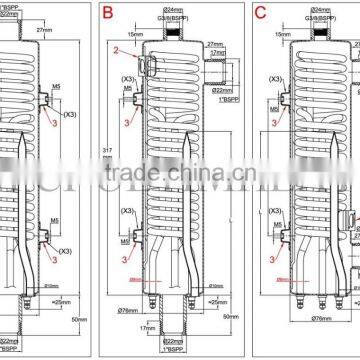 9SUB31 Standard Liquid Heaters, 76mm Diameter, Length 313mm, Heli-coiled Tubular Heaters photo-2