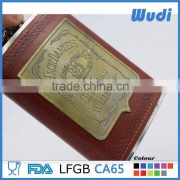 leather 12oz hip flask ,novelty hip flask with dual plate can be customized HF823