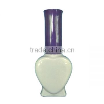 custom made heart shape white custom nail polish bottle, empty glass nail color container with shiny purple cap