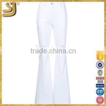 2016 new design white holes woman flared women pants                        
                                                Quality Choice