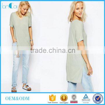 Fashion design loose ladies blouse short sleeve side split fashion cutting blouse