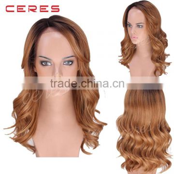 long wavy lace front wig, black to brown ombre colorful wig for young women                        
                                                                                Supplier's Choice