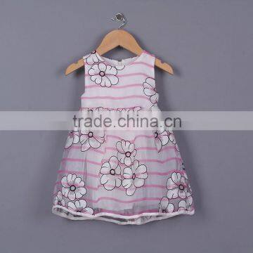 Summer New Model Child Dress Flower And Pink Striped Cotton Sleeveless For Girls Dress Infant Clothes In Stock GD50112-5