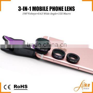 innovative phone accessories clip 198 degree fisheye lens 0.63x super wide angle lens+15x macro lens smartphone special lens