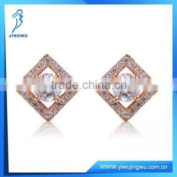 Wholesale Sterling Silver CZ Round Stud Outlined Square Shape Earrings