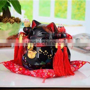 Japanese Black Maneki Neko For Home Decoration-black