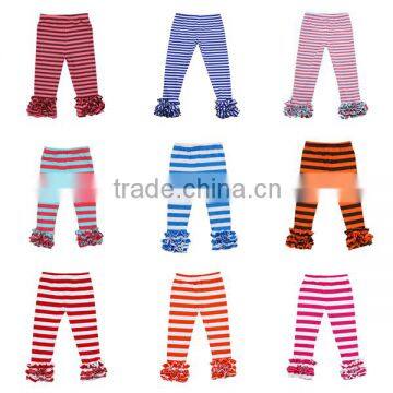 Wholesale 2016 triple ruffle fully strip solid sew sassy boutique baby icing ruffle pants