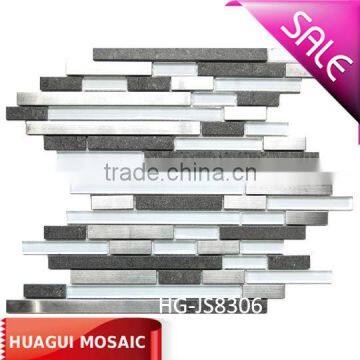 Modern Random glass Mix linear stainless Steel mosaic tiles HG-JS8306