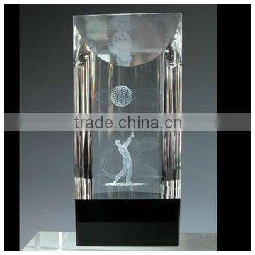 china supply 3d laser crystal golf trophy/crystal golf cup for souvenir and corporation display(R-0518)