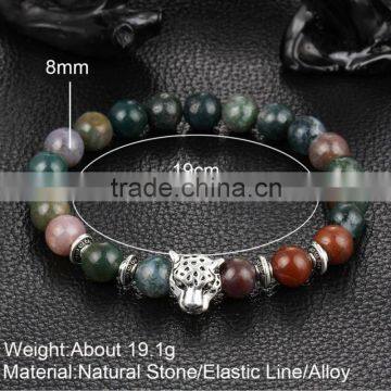 Hot Antique Crystal Rhinestone Leopard Head Lava Stone Buddha Bracelet photo-4