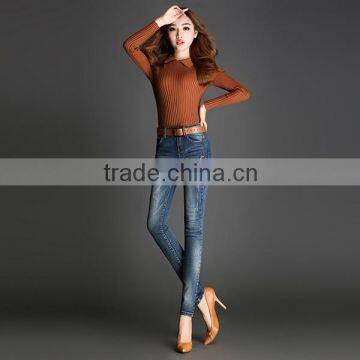 Wholesale 2016 Summer Fashion Women Alphabet Letter Denim Pants High Waist Skinny Damaged Jeans