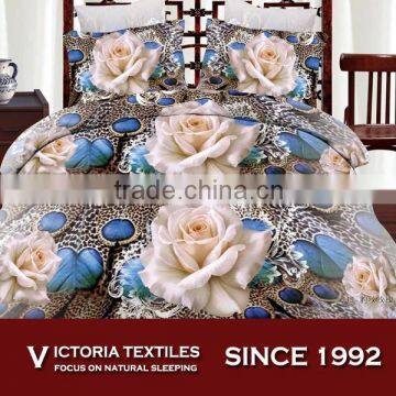 luxury white rose pattern 3D reactive printed super soft 120gsm bed in bag quilt cover sets
