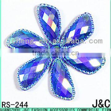 AB blue color flower shaped resin stone