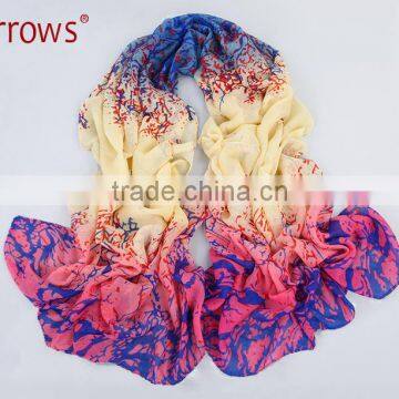 180*80cm Women's Viscose Voile Crinkle Scarf Big Rose Print Wrap Sexy Coral Pattern photo-2