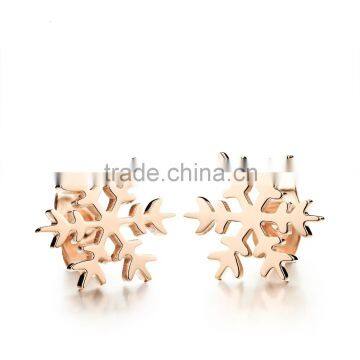 Rose Tone Snowflake Laser Cutting Stud Stainless Steel Earrings