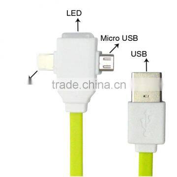 Colorful LED charging usb cable for Mobile phone 2 in 1 usb cable