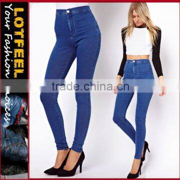 High Waist Denim Tube Pants in Mid Vintage Wash for women (LOTX124)