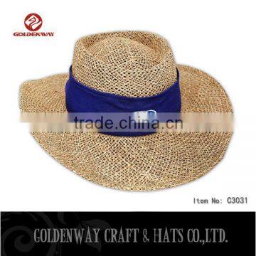 supplier Adult straw hat is decorated with a wrap-around band embroidered