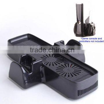 Multi-functional Dual Cooling Fan + Console Stand+Controller Storage For Xbox360 Slim