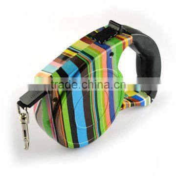 Colorful Stripes Pattern Retractable Pet Dog Leash with Control Button