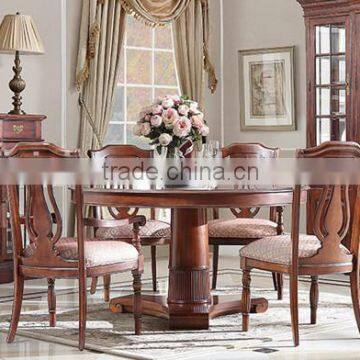 Antique Replica Style Round Dinning Table And Chairs, Retro Wood Carved Furniture Dinning Room Set