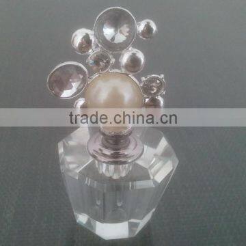 decorative mini empty clear crystal perfume bottle with jewelled zinc alloy handle