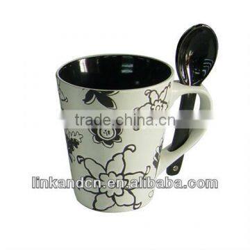 high quality and hand made ceramic mug with spoon in handle