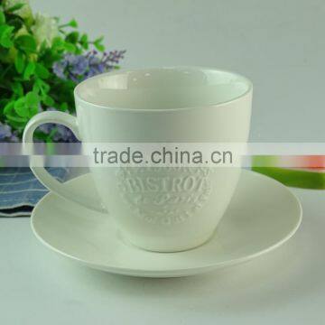 250ml unique shape White porcelain coffee cup and saucer in stocklot