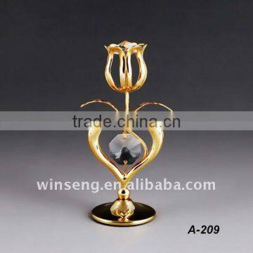 24k gold plated tulip and crystal heart