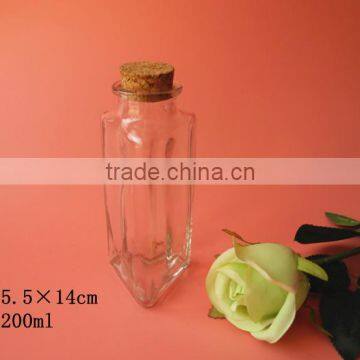novely triangle shape glass storage bottle with cork