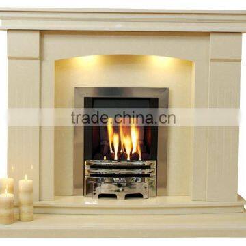 Modern clean lines beige marble fireplace surround