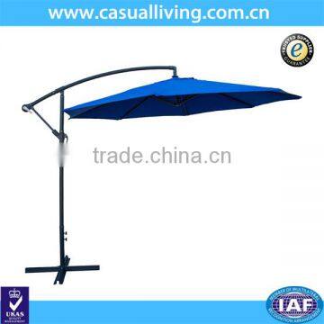 AMT 9 FT Market Patio Umbrella, Tilt and Crank, 100% Polyester, 8 Steel Ribs, Dark Bule